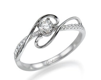 White Gold Engagement Ring, Diamond Ring, Wedding Ring, bridal jewelry, Twist ring, Solitaire Ring, Promise Ring, 14k Ring, Engagement Band
