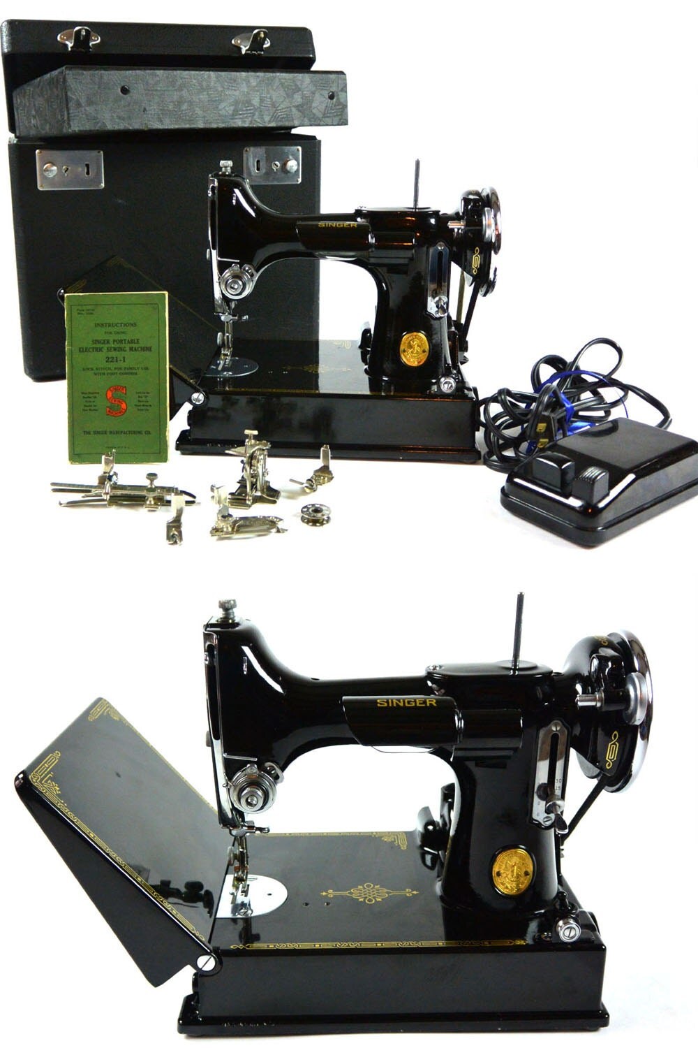 Vintage 1937 Singer FEATHERWEIGHT 221 Sewing Machine / Black