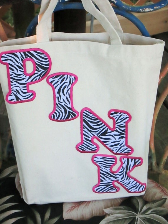 Large Tote Bag Beach Bag Book Bag Zebra Print Canvas by ClemmieVs