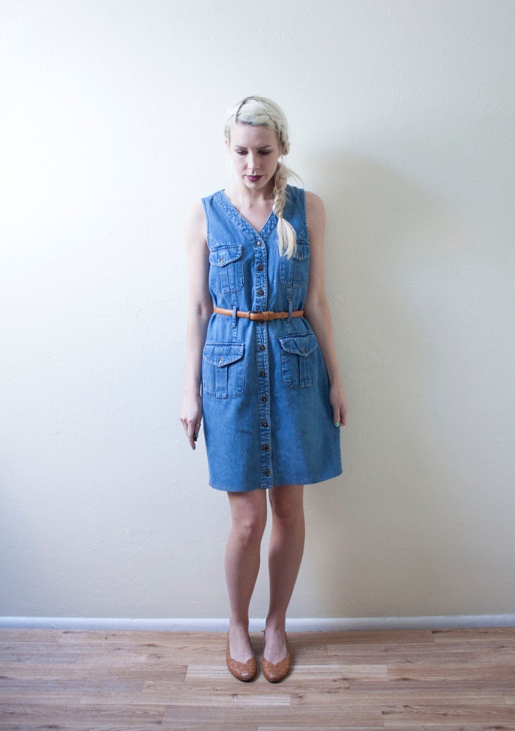 Denim Sleeveless Vintage Button Down Dress // Jumper