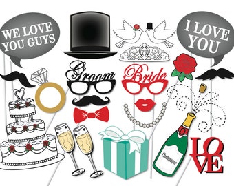 Wedding Photo booth Props Set - 21 Piece PRINTABLE - Wedding, engagement party, Photobooth Props