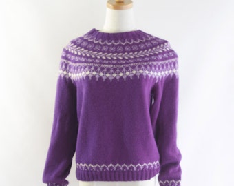 Purple Fair isle sweater. Fisherman sweater. Cropped jumper. Hand knit ...