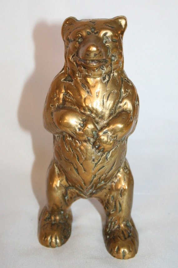 Vintage Cast Brass Bear Money Box