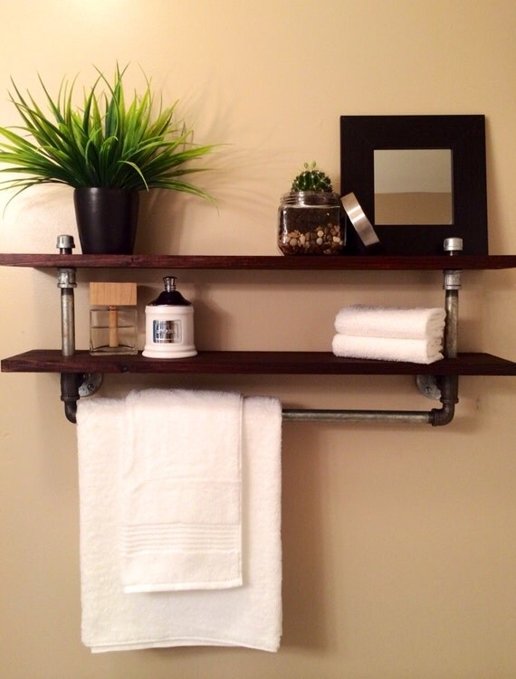 Items similar to Galvanized Pipe Industrial Towel Rack w/ Shelving on Etsy