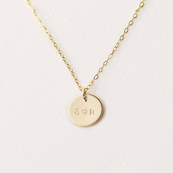 Gold letter necklace personalised gold disc necklace