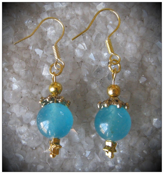 Handmade Gold Hook Earrings with Blue Topaz & Star by IreneDesign2011