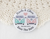 Wedding Save The Date Magnets Retro Camper Van Design Complete With Organza Bags