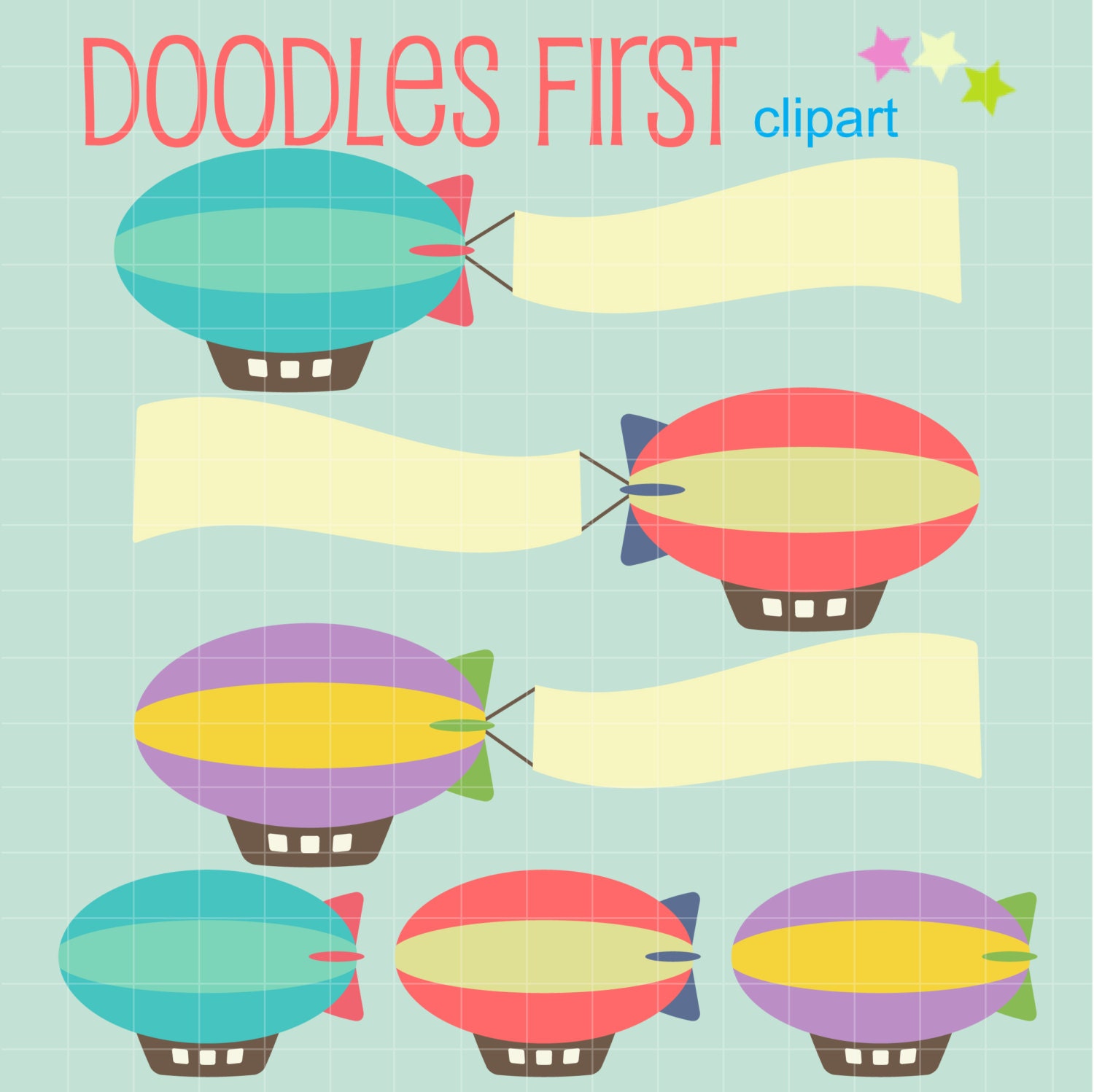 Blimps With Banners Clip Art for Scrapbooking Card Making