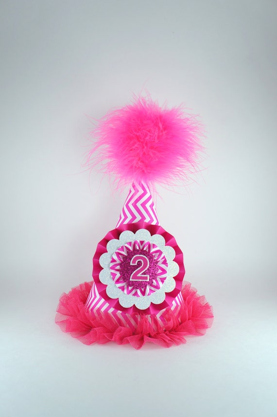 Items similar to Hot Pink Chevron Party Hat, Girls 1st Birthday Party Hat on Etsy