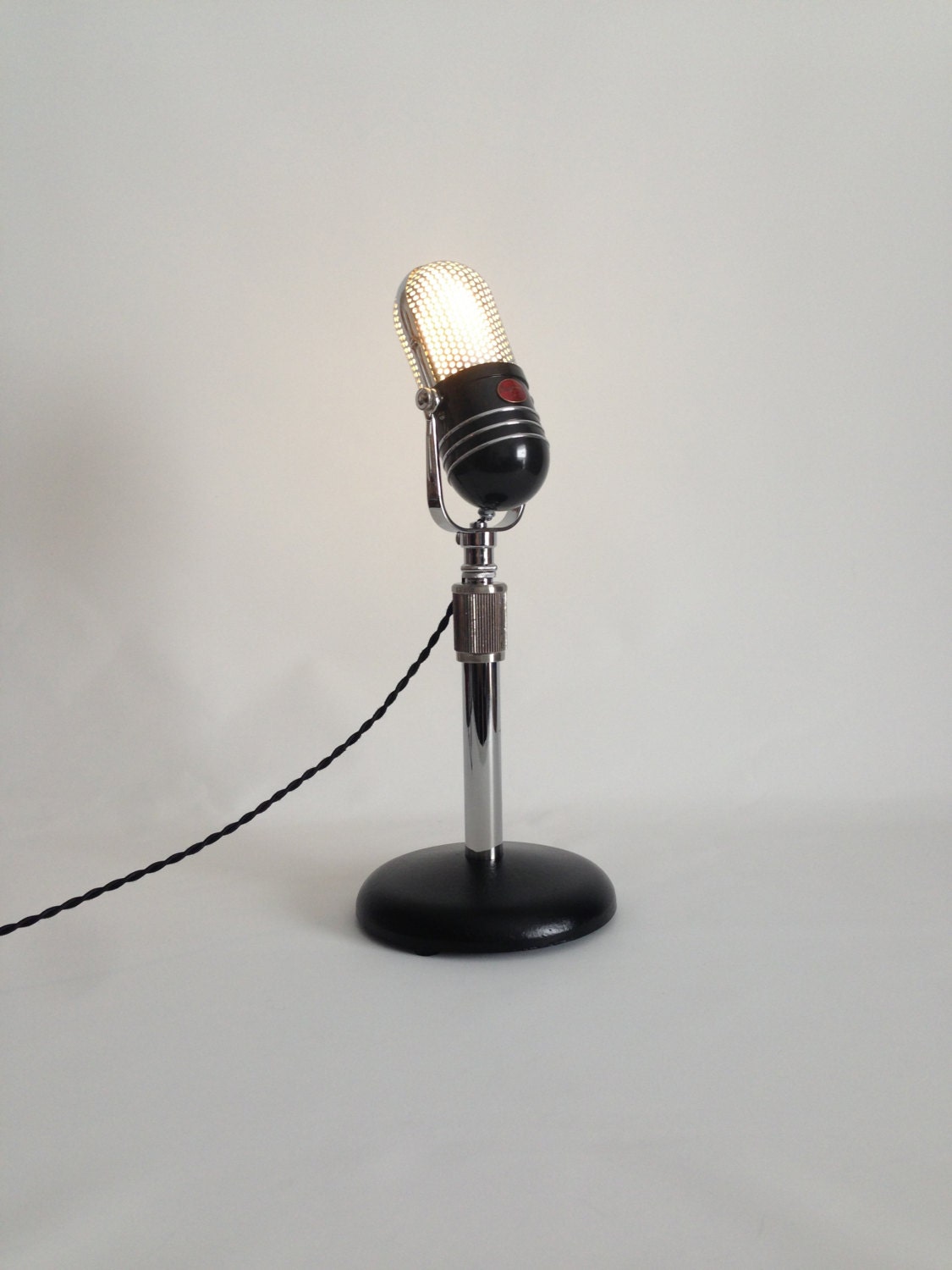 Upcycled Retro Microphone Table Lamp. Desk Lamp. Vintage