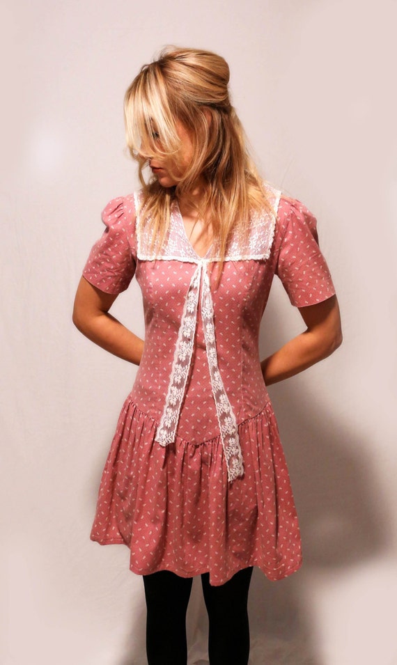 Sweet Vintage Pink Sailor Dress with Lace Collar by ALadyoftheLake