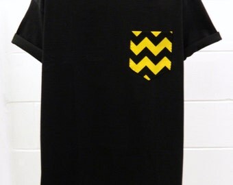 Men's Charlie Brown Pattern Black Pocket T-Shirt, Men's T- Shirt, Pocket tee, Unisex, Menswear, UK