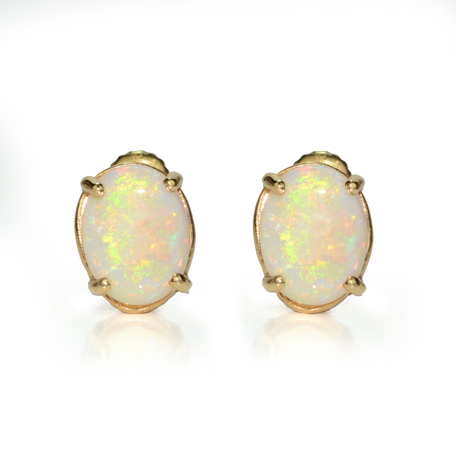 Opal Earrings Opal Stud Earrings in 14k Yellow Gold
