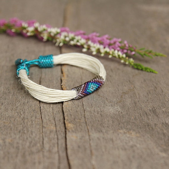 Organic linen bracelet ethnic colorful bracelet multistrand