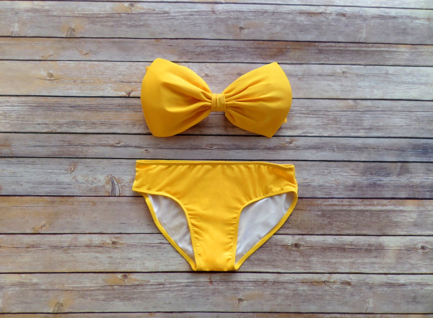 Bow Bandeau Bikini Vintage Style Pin-up Swimwear In Sunshine