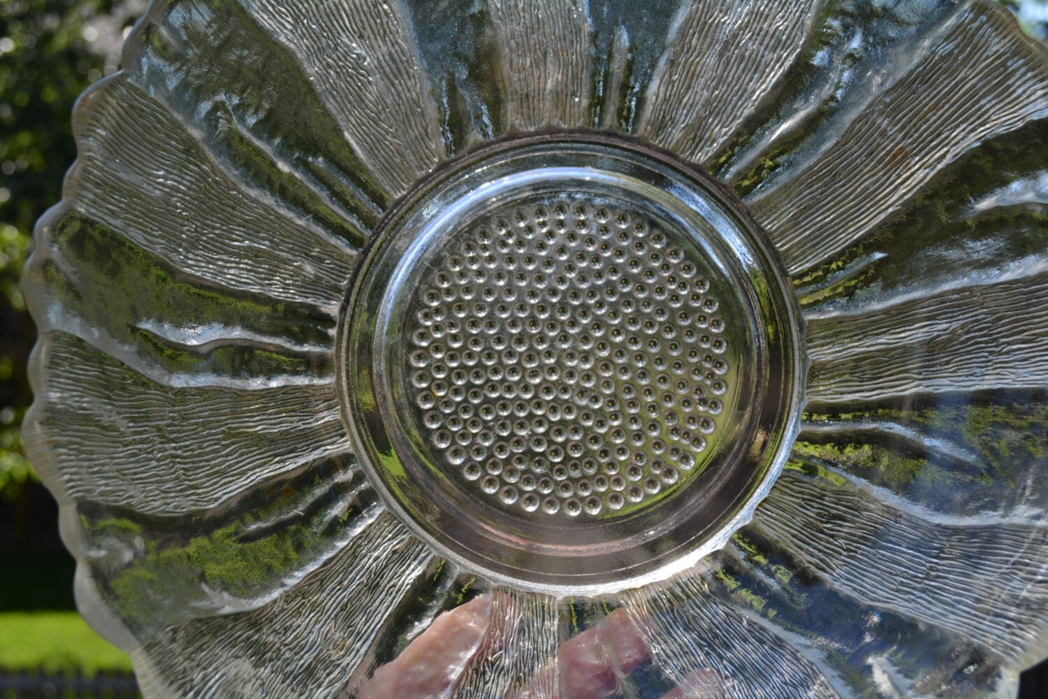 Sunflower Shaped Bowl, Salad Bowl, Pressed Glass, EAPG, Hobnail