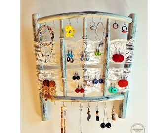 Jewelry Organizer - Upcycled Shabby chic Thonet chair back - French style - Minthy Green