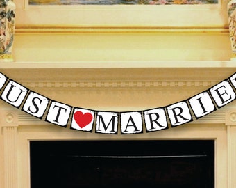 Just Married Banner - Just Married Car Sign - Wedding Banners - Just Married Garland - Wedding Photo Props Sign