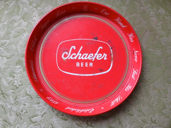 Vintage SCHAEFER BEER Red Metal Tip Tray