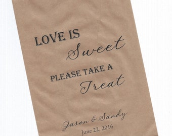 Love is Sweet Wedding Personalized Party Favor Brown Kraft Bags