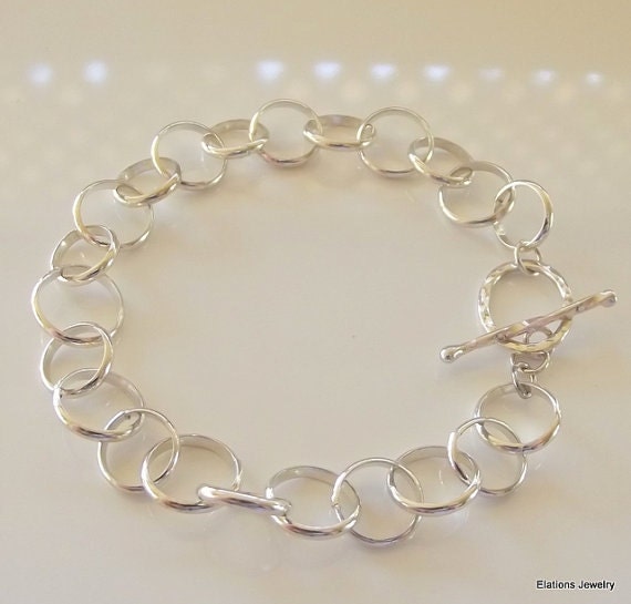 Plus Size Sterling Silver Connected Rings Toggle Bracelet