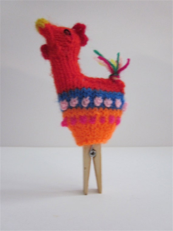 Bright Multicoloured Llama Knitted Finger Puppet