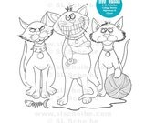 Digital Stamp Cool Cat Kitty Cat digistamp, instant download