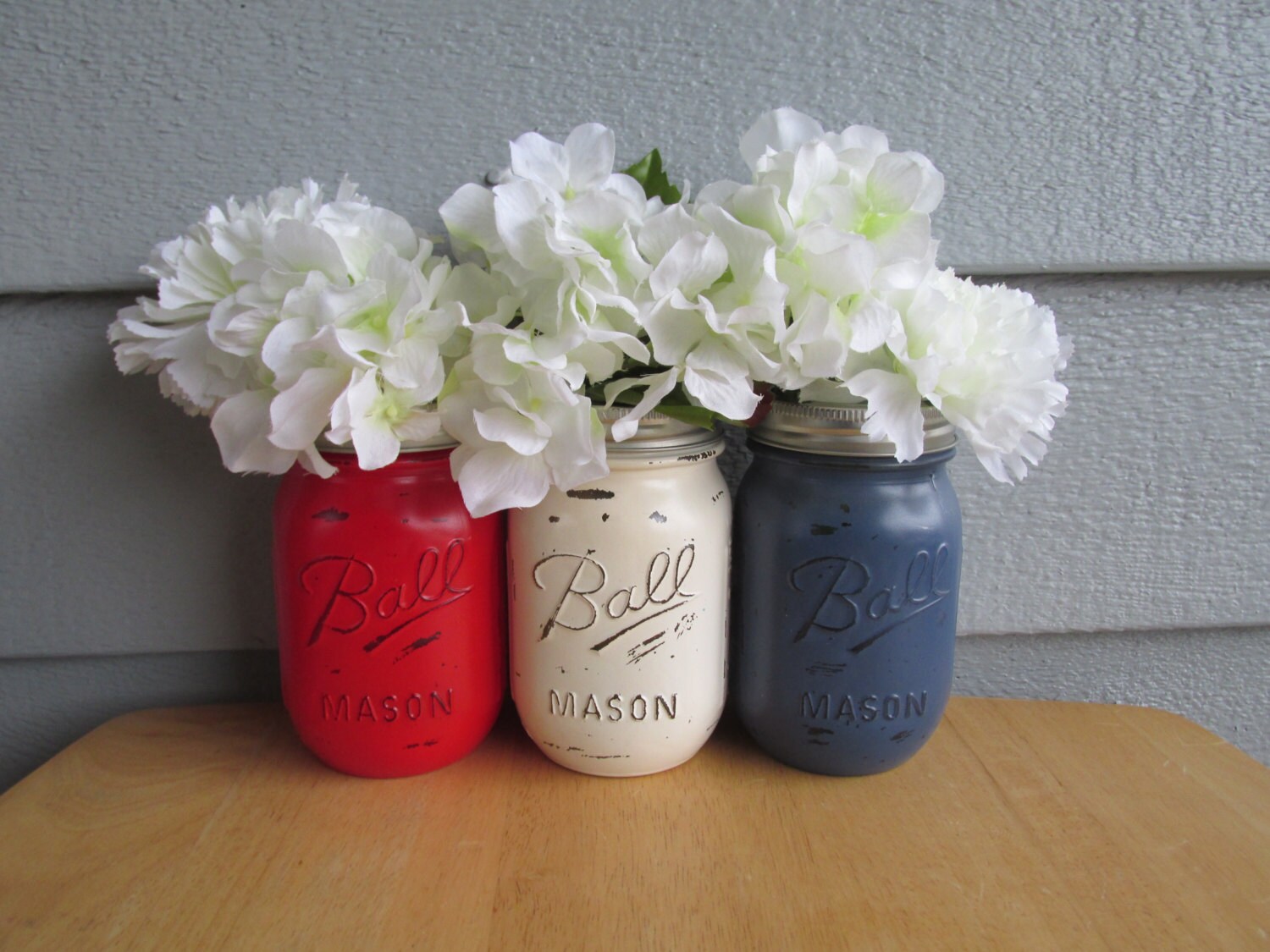 Painted and Distressed Ball Mason Jars Red White and