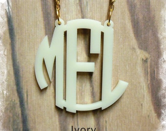 Monogram Necklace - Circle Monogram 3 Initial Name Acrylic Monogram Jewelry , Bridesmaids Gift