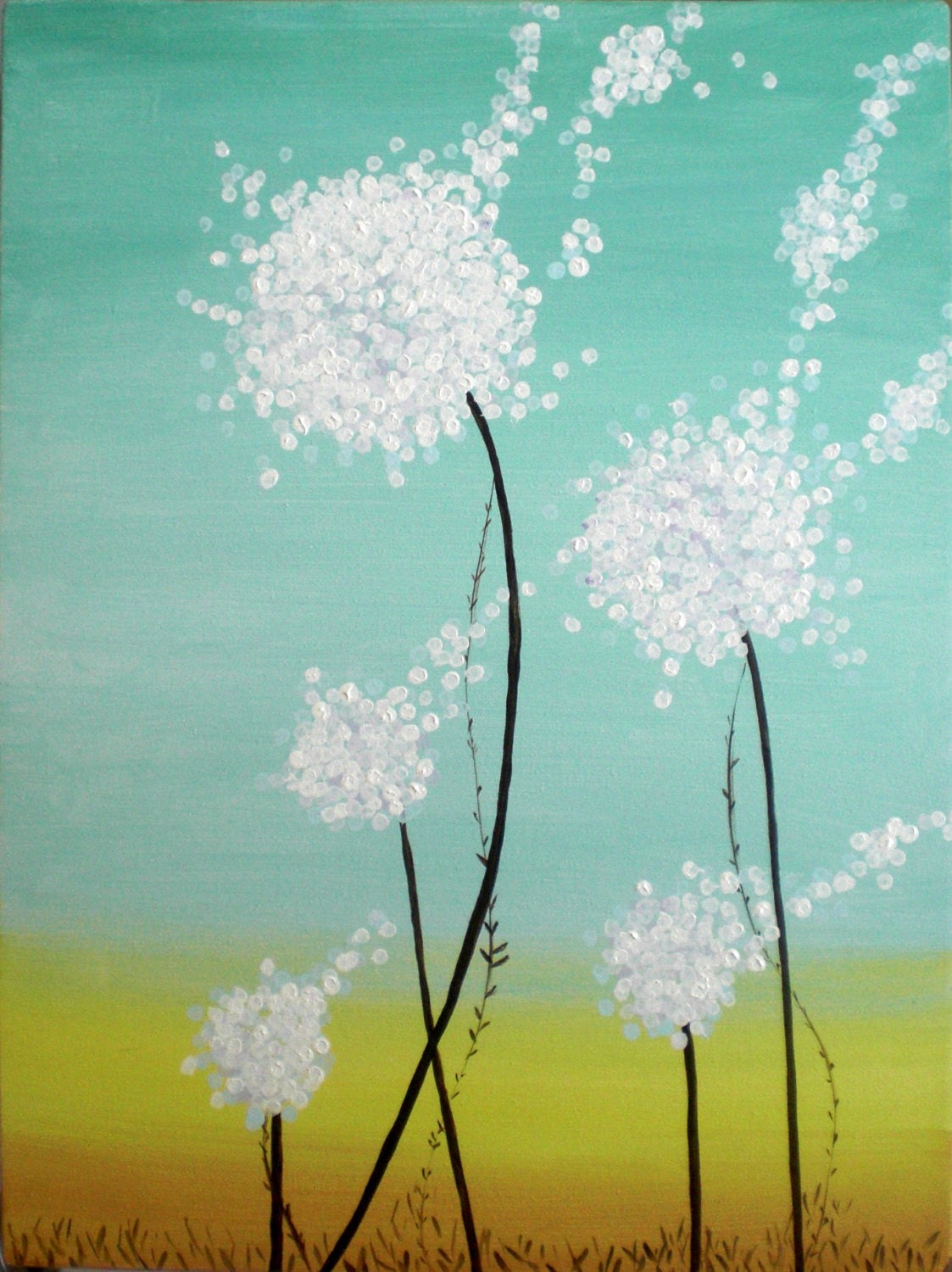 Abstract Dandelion Flower Acrylic Painting by UpCycledChicByBecca