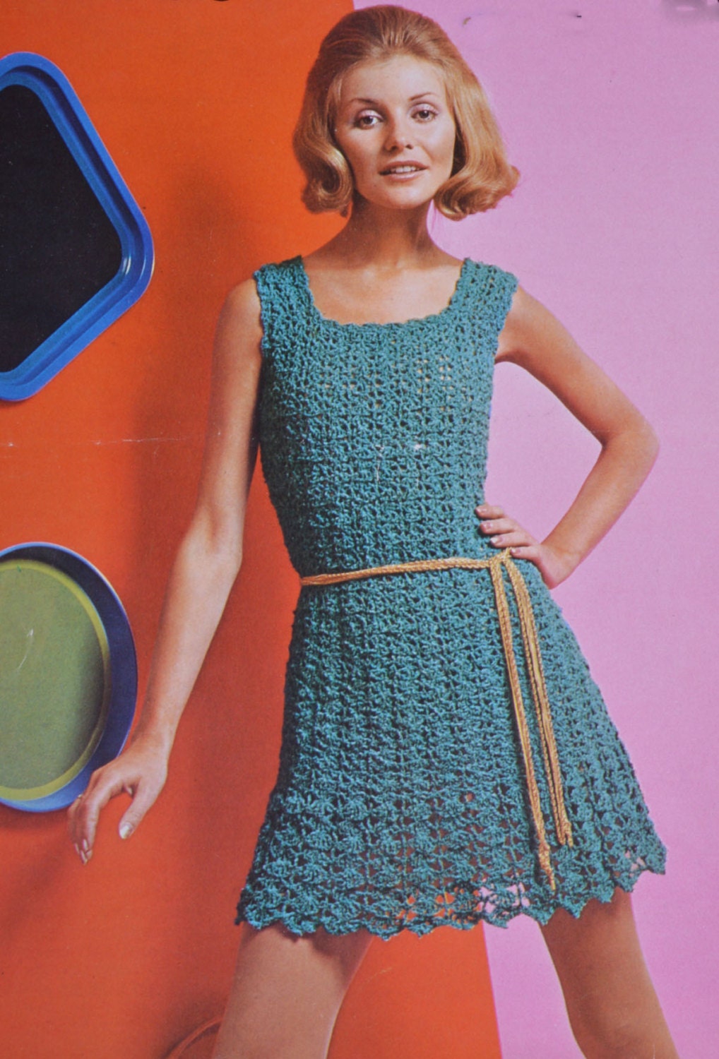 Vintage crochet dress  pattern  crocheted cocktail  dress  pdf 