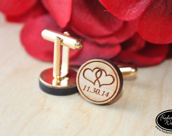 Custom Wood Cuff Links - Personalized Cuff Links with your Date - Anniversary Gift, Groomsman Gift, Best Man Gift