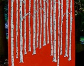 Bright Red Birch Forest (ORIGINAL ACRYLIC PAINTING) 16" x 20" by Mike Kraus