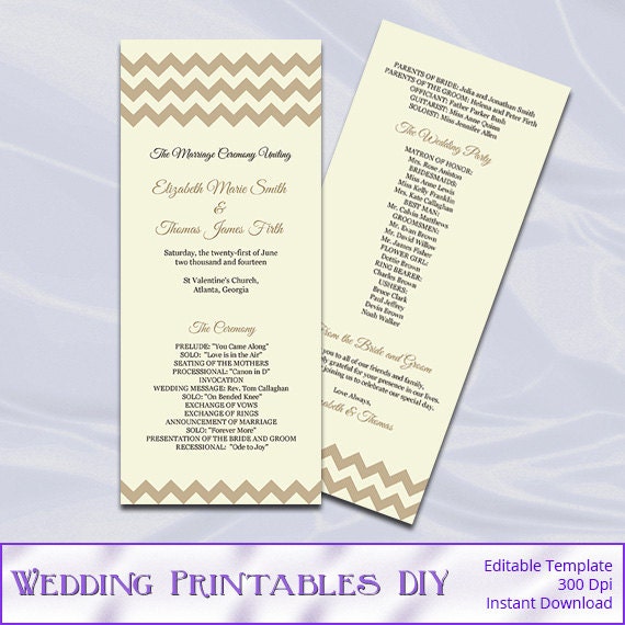 Rustic Wedding Program Template Retro by WeddingPrintablesDiy