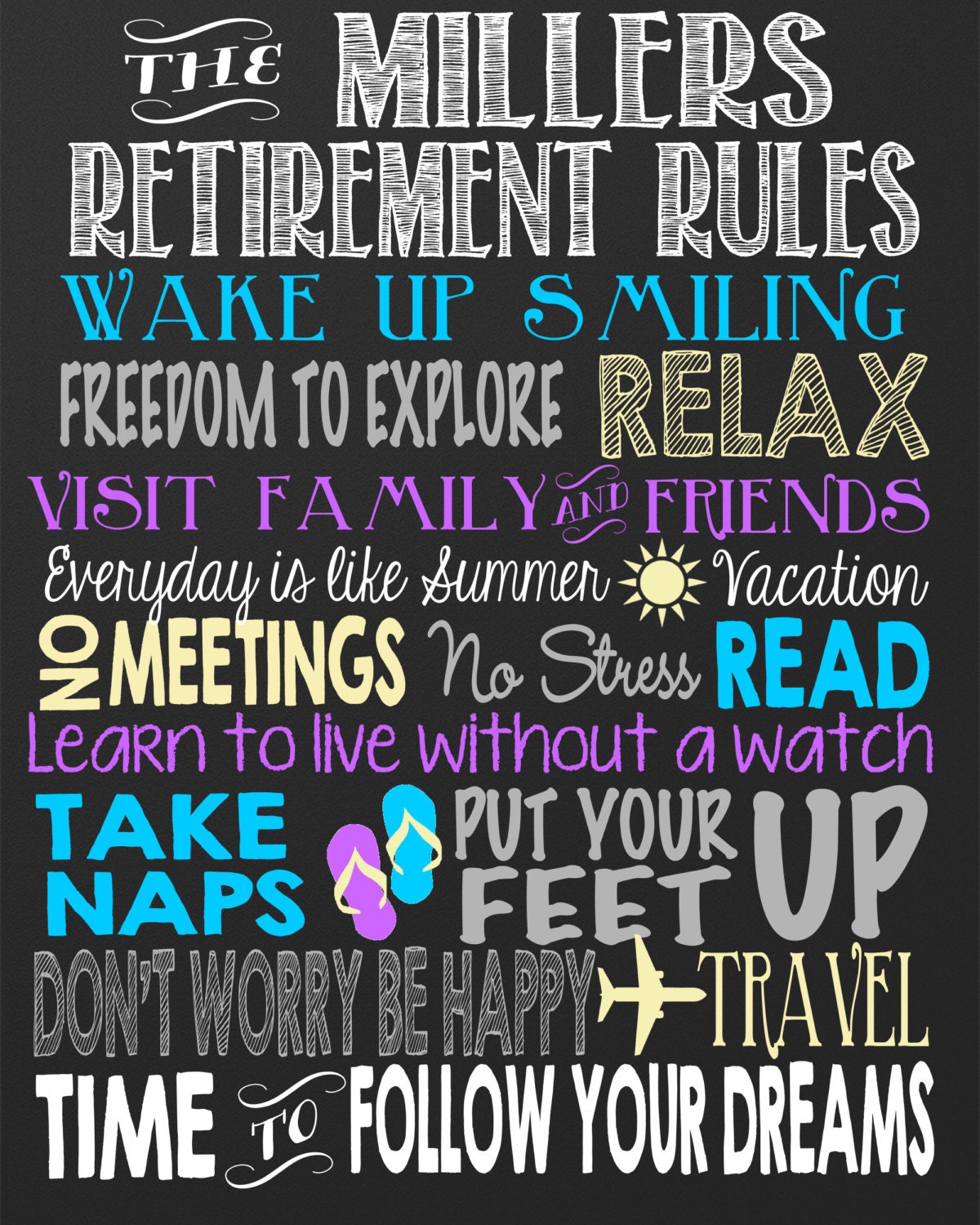 Retirement Rules Chalkboard Custom by CustomPrintablesNY on Etsy