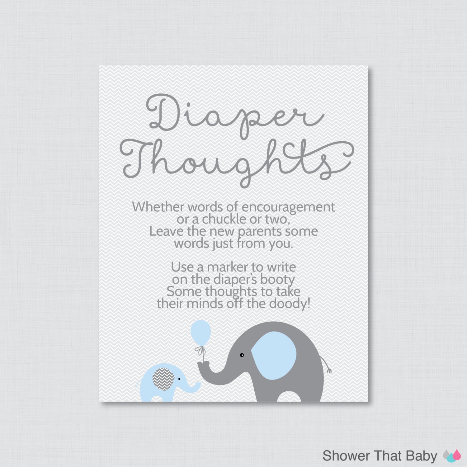 Elephant Baby Shower Diaper Thoughts Game Baby Shower