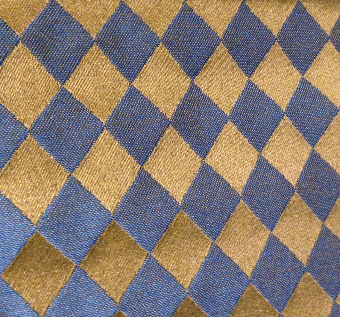 Navy and Gold Diamond Upholstery Fabric By The Yard