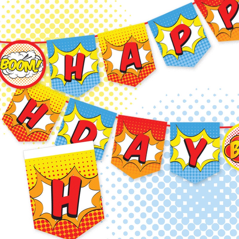 Superhero Happy Birthday Banner / Sign / Pennant / Superhero