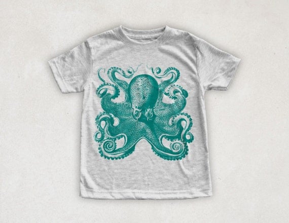 Items similar to Octopus Kid's T-Shirt - Custom Color Octopus Nautical ...