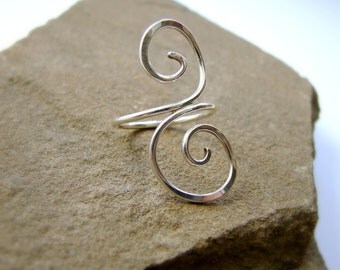 Sterling Silver Scroll Ring Silver Wire Ring Curly Double Spiral Ring