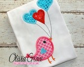 Girls Bird Love with Balloons Valentines Day Girl Shirt, Embroidered Applique Shirt or Bodysuit Il_170x135