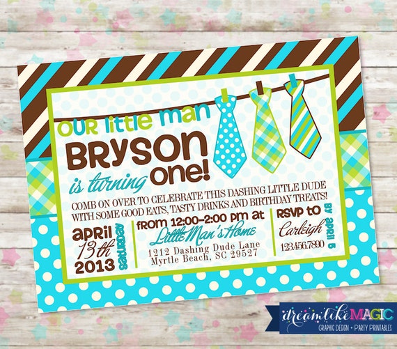 Birthday Boy Invite, Invitation with Ties, Little Man Invite, Digital or Printed, Stripes and Plaid, DIY, Printable Invitation, 1st Birthday Il_570xn