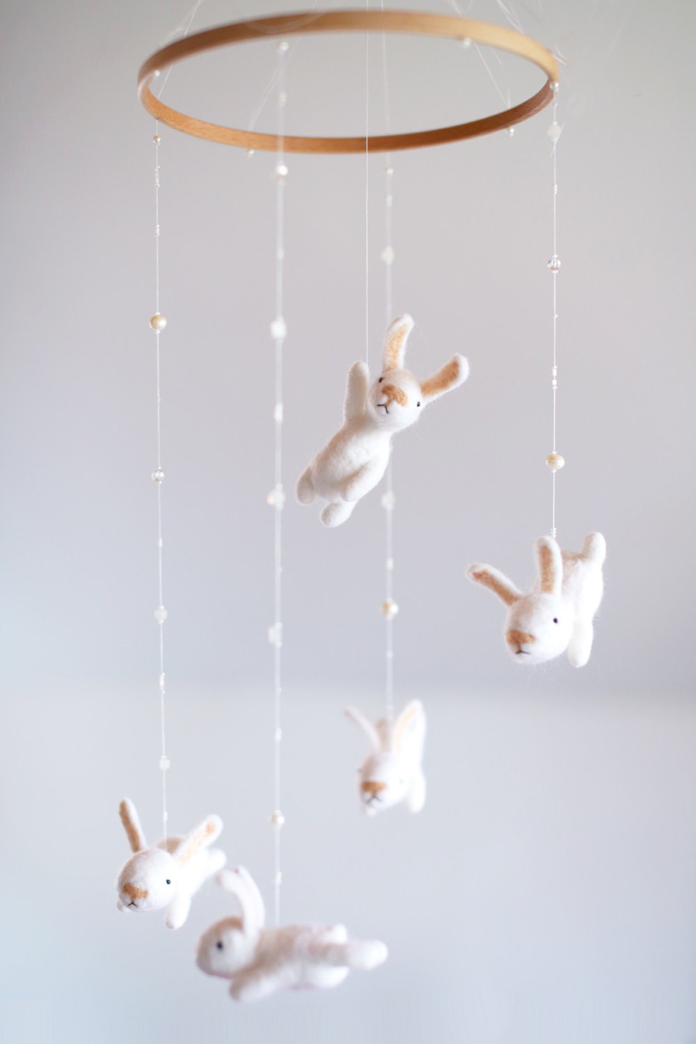 custom nursery mobile with an EXTRA white bunny crib mobile