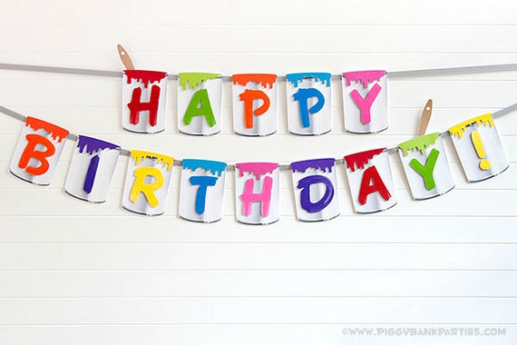 Paint Can Happy Birthday Banner : Handcrafted Art Party