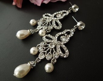 Bridal pearl Earrings bridal earrings Wedding Pearl Earrings Bridal Rhinestone Earrings Chandelier earrings swarovski pearl earrings PIRIS