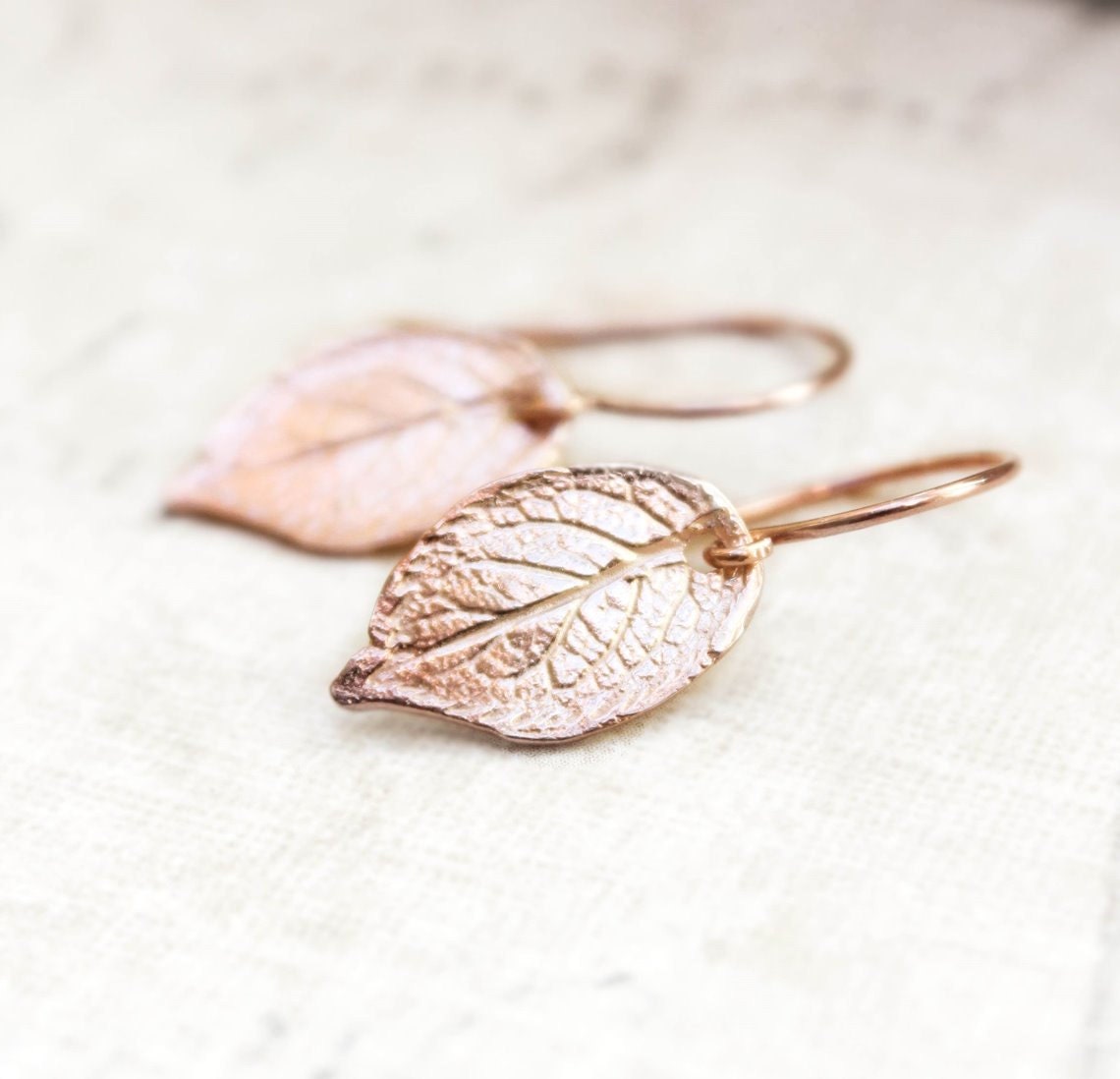Rose Gold Leaf Earrings Small Drop Earrings by apocketofposies