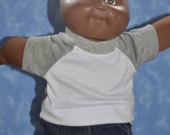 Cabbage Patch Clothes - T-Shirt for 16" to 18" Boy Dolls - Grey and White - Handmade