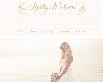 Responsive Wordpress Theme Blog Design Premade Wordpress Template Pretty, Pink, Rose, Watercolor, Romantic, Feminine, Beautiful, Vintage