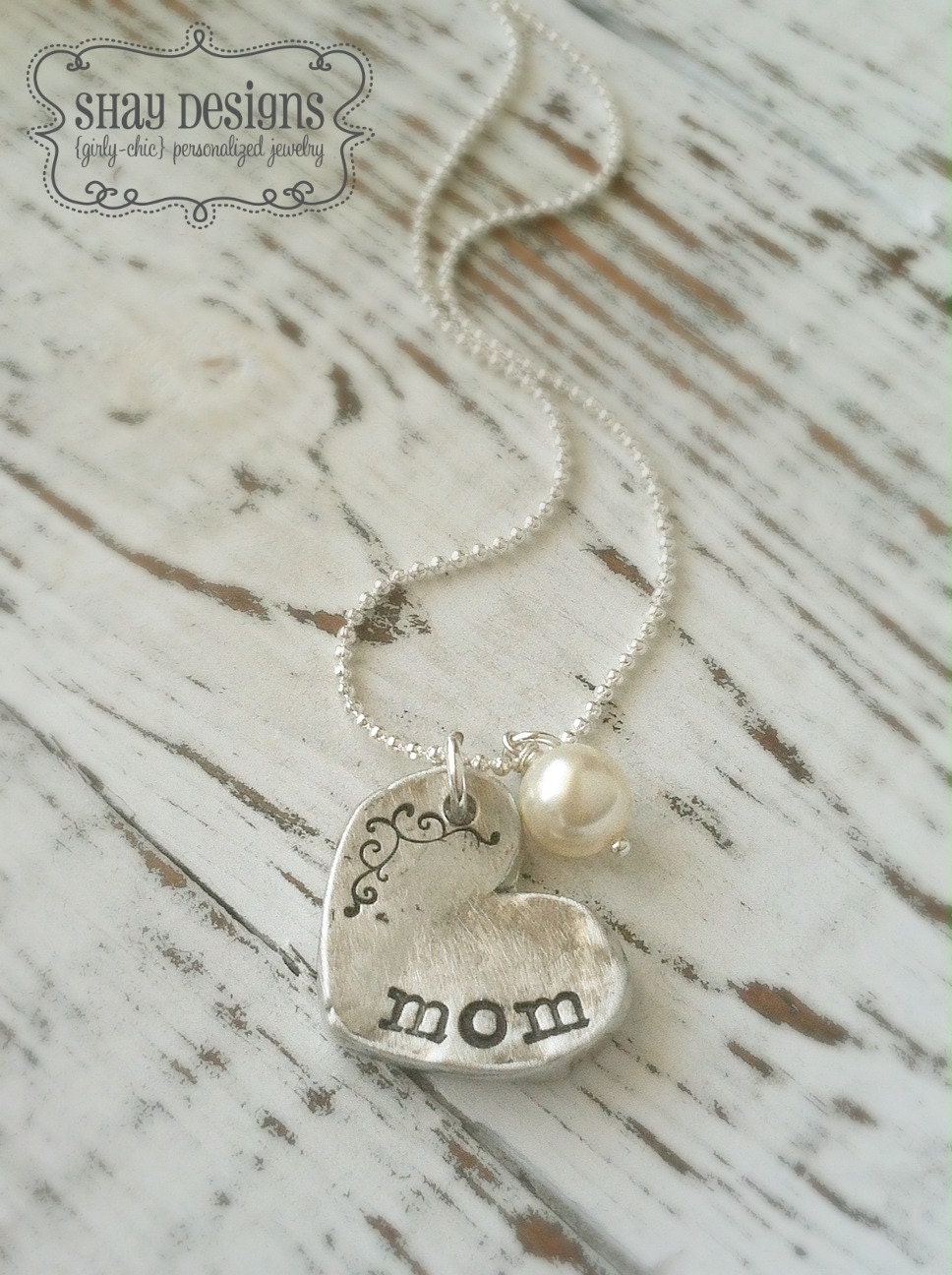 Mom Necklace Heart Necklace Mom Necklace Stamped 