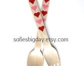 20 Valentine Heart Hand Stamped Wooden Utensils-Valentine's Day- Red and Pink hearts- hand stamped hearts-20 utensils- Il_170x135